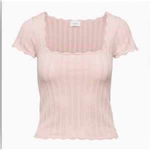 NWOT Aritzia Wilfred Pink Parcel Short Sleeve Pointelle Sweater